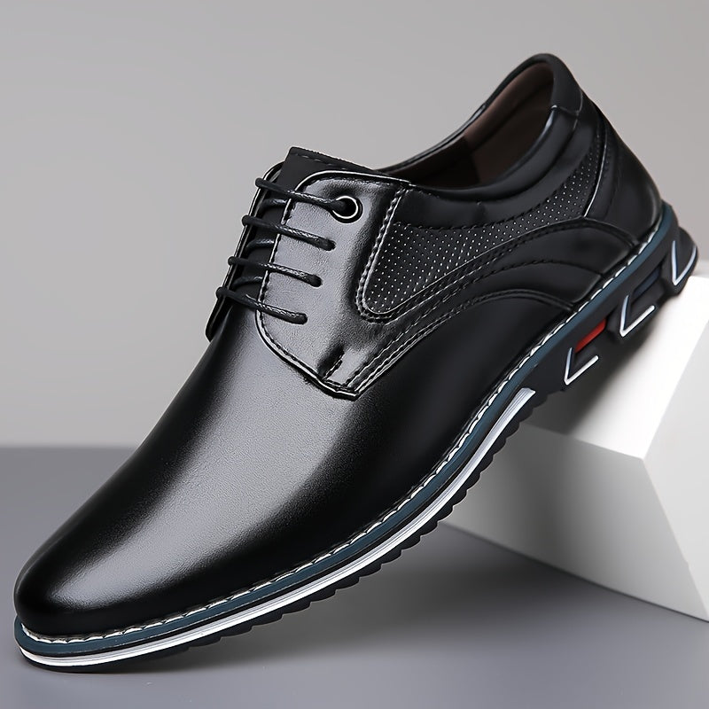 Men's PLUS SIZE PU Leather Solid Casual Shoes, Wear-resistant Non Slip Lace-up Dress Shoes, Men's Office Daily Footwear