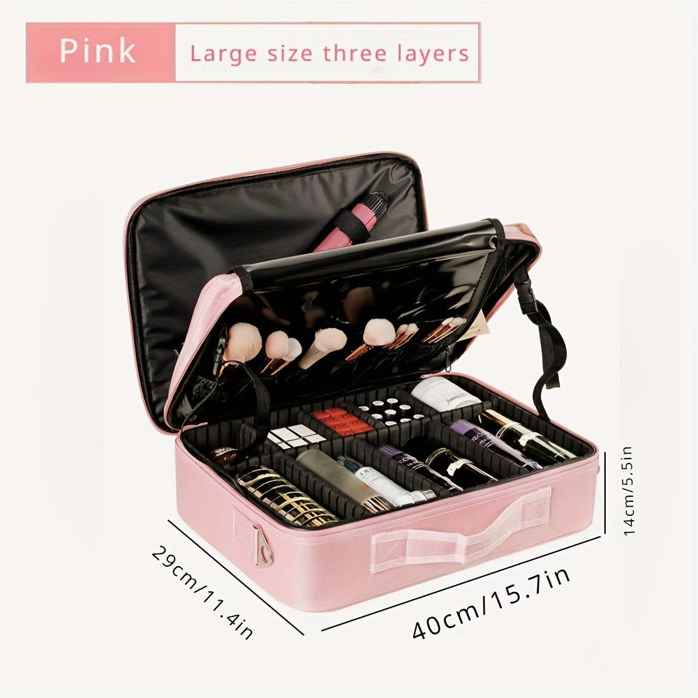 Professional Makeup Artist Cosmetic Organizer Case with Adjustable Dividers - Large Capacity Travel Beauty Suitcase, High Quality-like (No leaks), Portable with Carry/Shoulder Strap, for Women, Makeup Brushes, Toiletries, Jew
