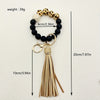 1pc Stylish Leopard Pattern Silicone Wooden Beaded Wristlet Keychain - Fashionable PU Leather Tassel Bag Charm, Phone Lanyard, Bangle Keychain for Women's Daily Use - Perfect Gift for Friends and Family