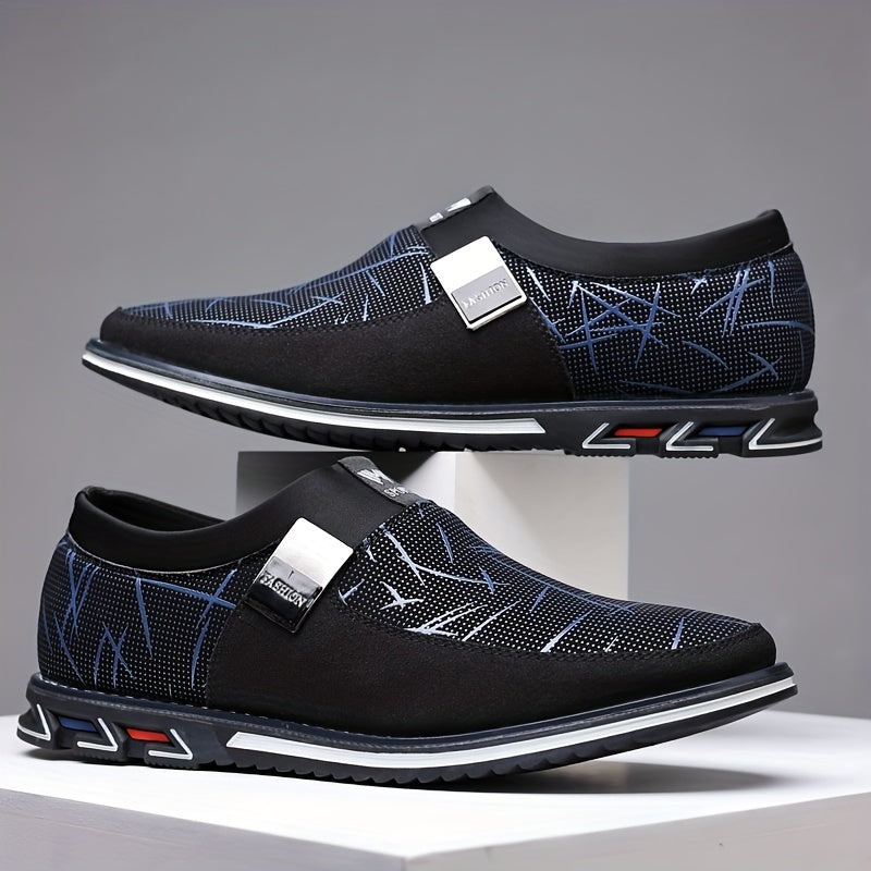 Men's Casual Synthetic Leather Loafers, Anti-skid Slip On Shoes With Rubber Sole For Business Office, Spring And Autumn