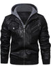 Men's Casual Hooded PU Leather Jacket, Chic Multi Pocket Biker Soft-shell Jacket