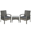 DodiOnline 3 Pieces Rattan Bistro Set, Wicker Garden Furniture Set with Glass Top Coffee Table and Chairs, Washable Cushions for Outdoor, Patio, Balcony, Mixed Grey