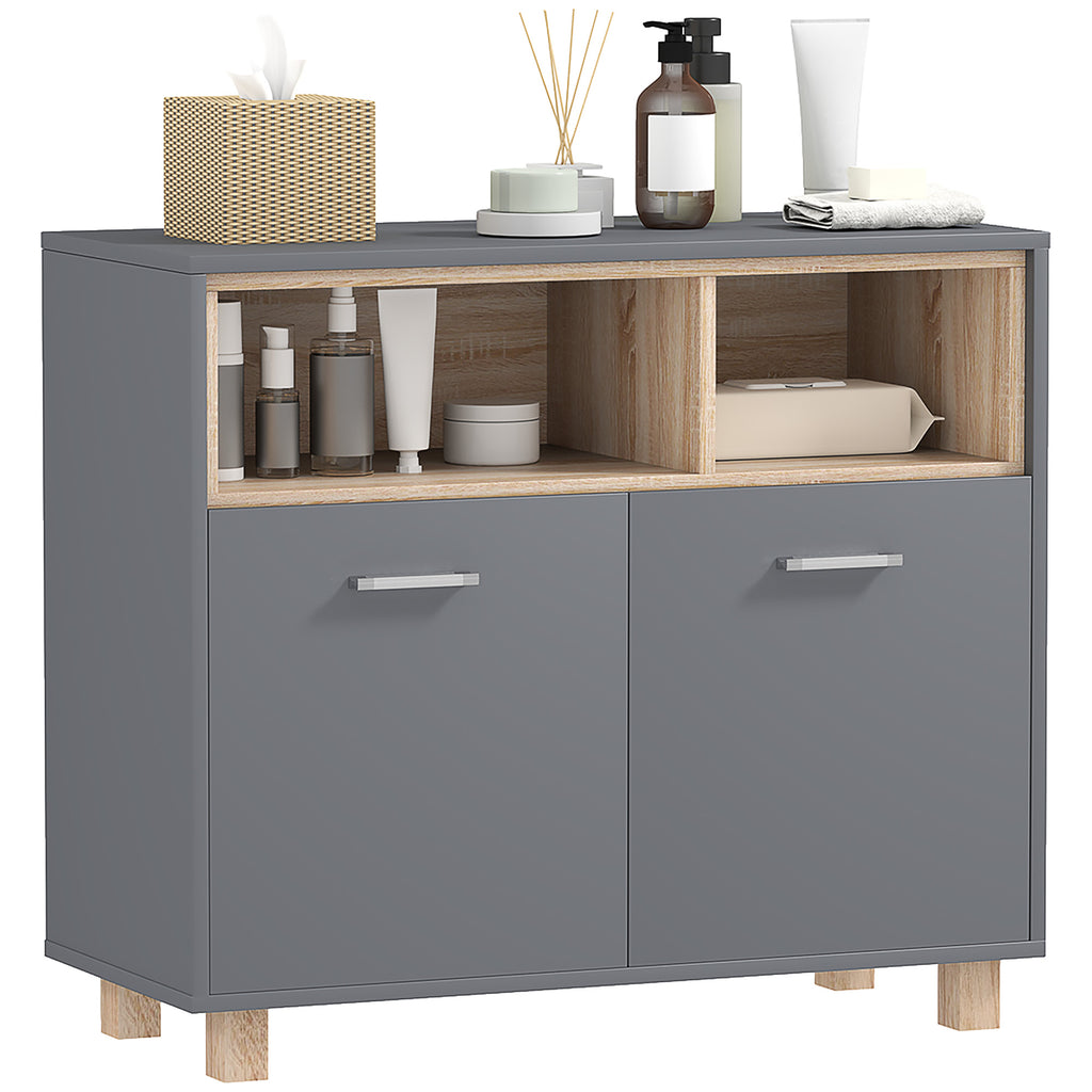 DodiOnline Freestanding Bathroom Cabinet, Bathroom Storage Unit, Bathroom Storage Cabinet with Open Compartments and Double Doors