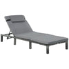DodiOnline PE Rattan Sun Lounger with Soft Padded Cushion, Patio 5-level Reclining Sun Lounger with Headrest, Grey