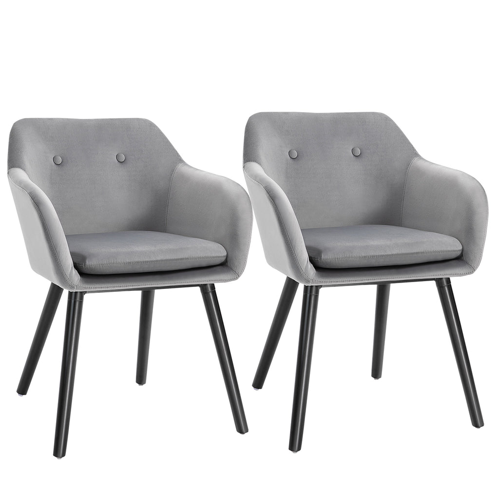 DodiOnline Dining Chairs Set of 2 Modern Upholstered Fabric Velvet-Touch Leisure Chairs with Backrest and Armrests, Lounge Reception Chairs for Home Office Kitchen Counter, Grey