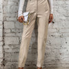 Elegant Women's Faux Leather Pants - High Waist, Comfort Stretch, Button Detail, Perfect for Fall/Winter