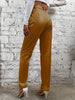 Elegant Women's Faux Leather Pants - High Waist, Comfort Stretch, Button Detail, Perfect for Fall/Winter