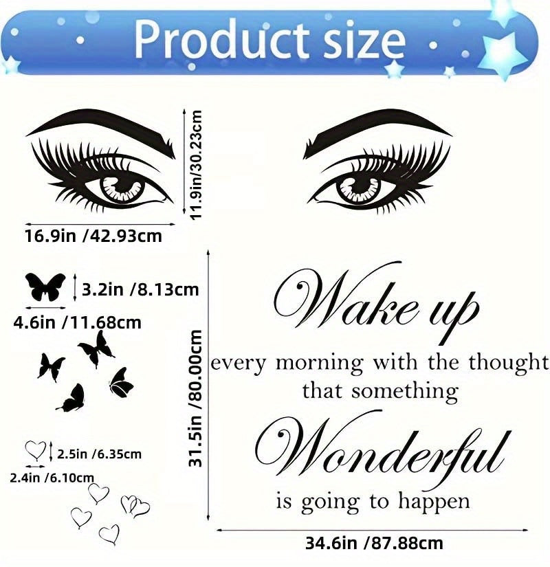 1 Set Inspirational Wall Decal Quotes Vinyl Beauty Eyes Wall Decal Wall Art Decor Sticker Positive Text Alphabet Wall Decal For Women Girls Bedroom Living Room Home Wall Decor