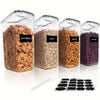 2/4 Pack BPA-Free Plastic Airtight Food Storage Containers 2.5L/88oz - 4pcs Set with Labels, Black, Dishwasher Safe, Stackable & Stackable Design for Cereal, Snacks, Sugar - Space-saving Kitchen Organization, Cereal Dispenser