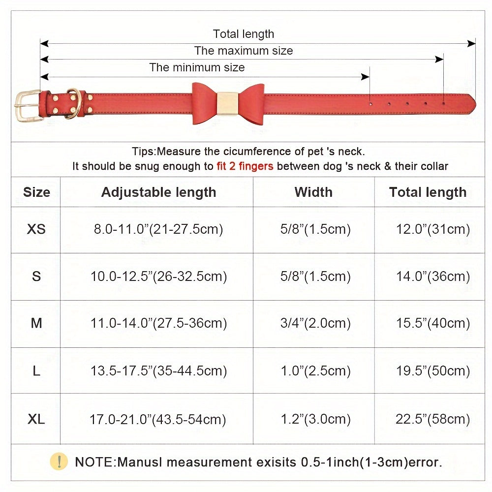 For Small Medium Dogs Cats, Free Engraved PU Leather Personalized Dog Collar with Bowknot, Customized Pet ID Name Collar