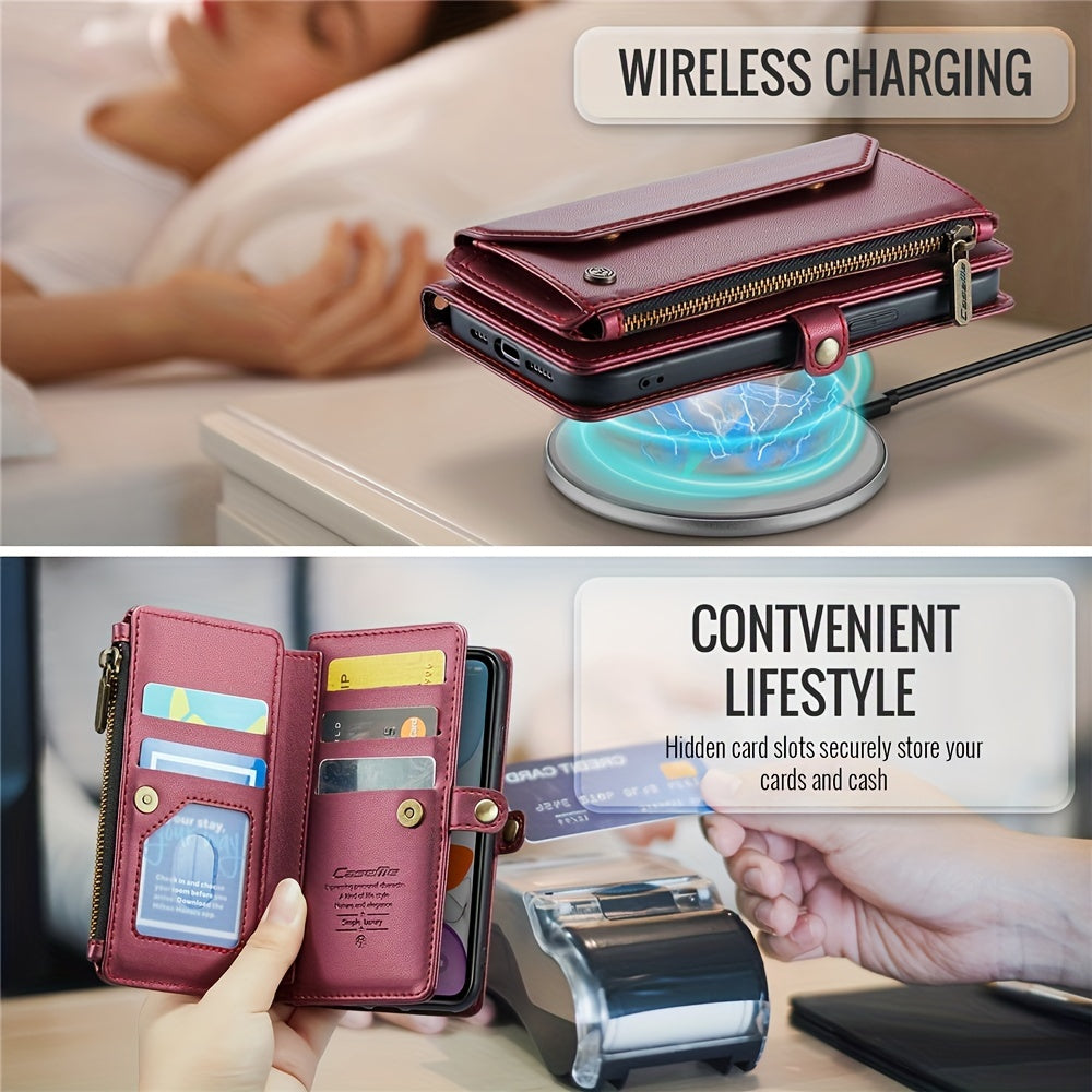 Extended Lanyard Faux Leather Phone Case for Iphone 15, 14, 13, 12, 11 Pro Max, Mini, XR, XS, 8, 7 Plus, And SE 2022 with Zipper Wallet And Card Holder