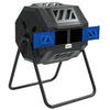 DodiOnline 160L Tumbling Compost Bin Outdoor Dual Chamber 360° Rotating Composter, Garden Compost Bin w/ Sliding Doors & Solid Steel Frame, Blue