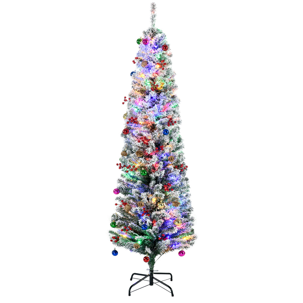 DodiOnline 6' Artificial Prelit Christmas Trees Holiday Décor with Colourful LED Lights, Flocked Tips, Berry, Pine Cone