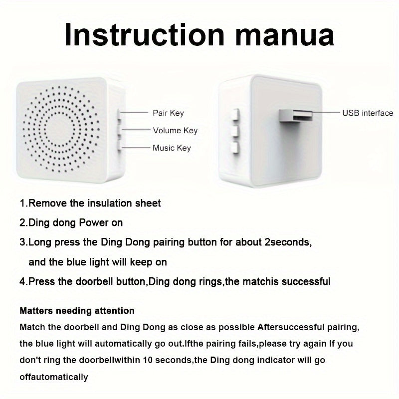 1 Set Wireless Doorbell, Outdoor Electronic Doorbell, USB Wireless Doorbell, Remote Control Doorbell, Elderly Alarm, Wireless Calling Doorbell, Including 38 Smart Doorbells That Can Be Freely Switched, And Can Be Used Without