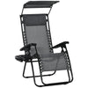 DodiOnline Foldable Reclining Garden Chair with Headrest, Zero Gravity Deck Sun Lounger Seat Chair with Footrest, Armrest, Cup Holder & Canopy Shade, Light Grey