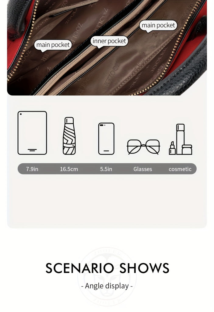 ZOOLER Genuine Leather Handbag, Women's Luxury Crossbody Bag, Letter Embossed Satchel Purse