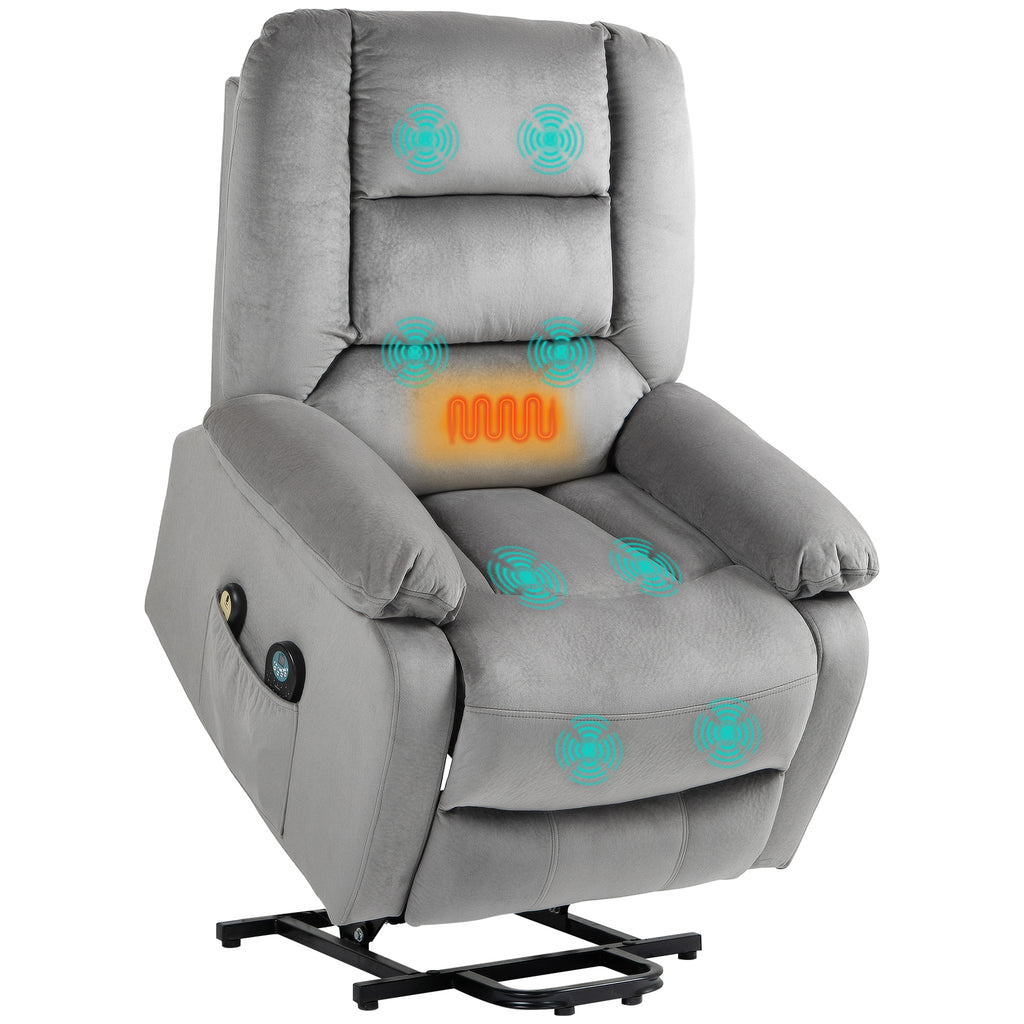 DodiOnline Velvet-Feel Electric Lift-and-Recline Massage Armchair, with Remote - Grey