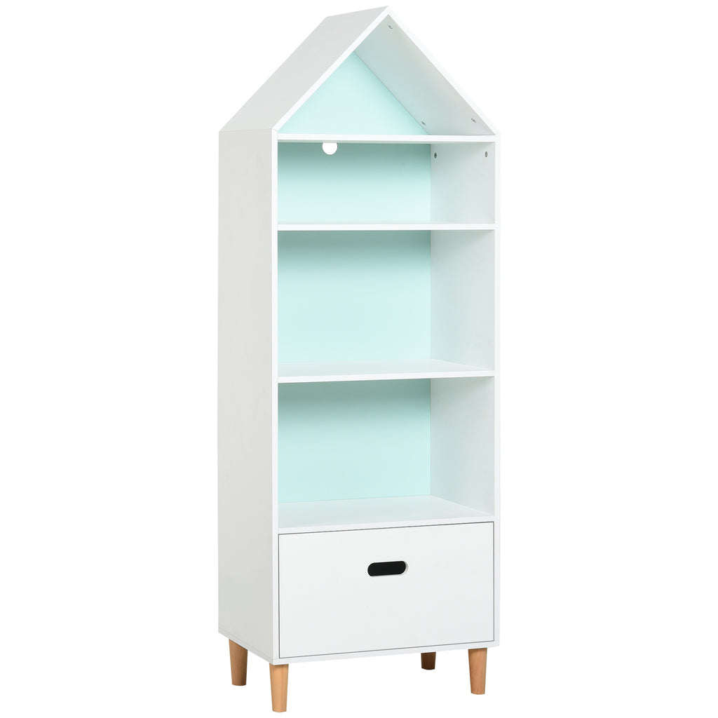 DodiOnline Kids Children Wooden Bookcase w/Drawer Bedroom Furniture Bookshelf Storage Rack Display Unit Toys Games Organisation Cabinet Pink Blue Back Panel 50 x 30 x 142 cm