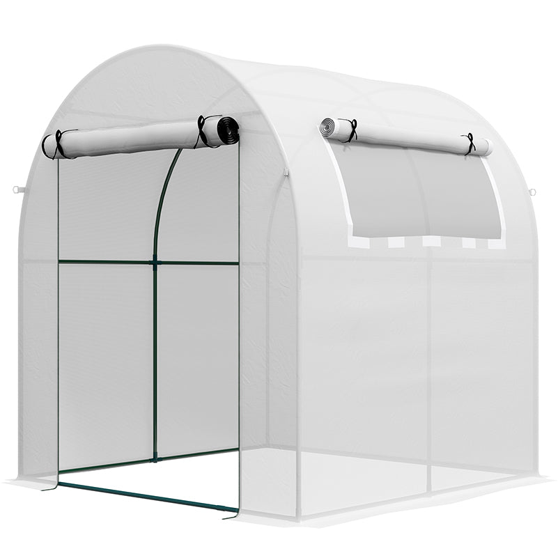 DodiOnline Walk in Polytunnel Greenhouse, Green House for Garden with Roll-up Window and Door, 1.8 x 1.8 x 2 m, White