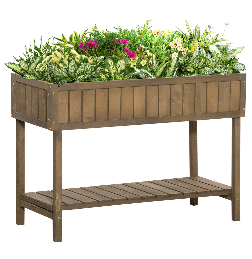 DodiOnline Wooden Herb Planter Raised Bed Container Garden Plant Stand Bed 8 Boxes 110L x 46W x 76Hcm Brown