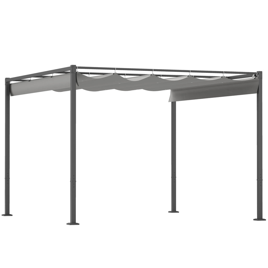 DodiOnline 3 x 3(m) Garden Pergola with Retractable Roof and Magnetic Fixture, Outdoor Gazebo Pergola Kit Sun Shade Canopy, UPF30+, Grey