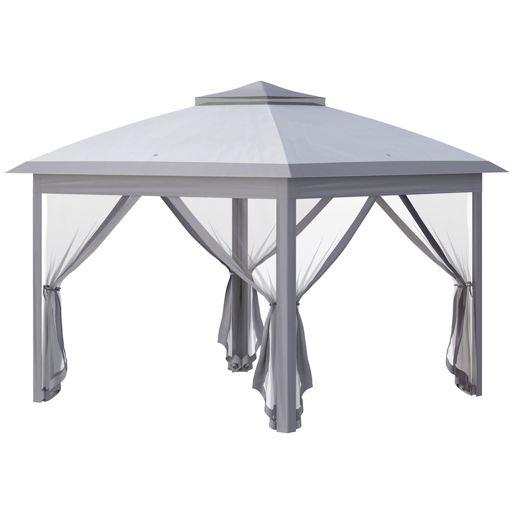 DodiOnline 3.3 x 3.3m Pop Up Gazebo, Double Roof Foldable Canopy Tent with Zipped Mesh Sidewalls, Height Adjustable and Carrying Bag, Event Tent for Patio Garden, Grey