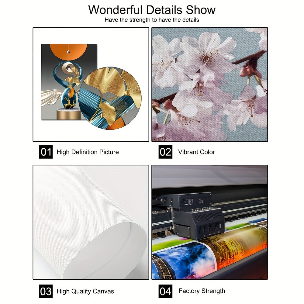 3pcs Geometry Art Canvas Print Posters, Golden Deer Ginkgo Leaf Canvas Wall Art Paintings, Artwork Wall Painting For Living Room Bedroom Bathroom Office Hallway Kitchen Wall Decors, No Frames