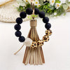 1pc Stylish Leopard Pattern Silicone Wooden Beaded Wristlet Keychain - Fashionable PU Leather Tassel Bag Charm, Phone Lanyard, Bangle Keychain for Women's Daily Use - Perfect Gift for Friends and Family