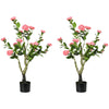 DodiOnline 2 Pieces Decorative Artificial Plants Camellia Flower with Pot, Fake Plant for Home Indoor Outdoor Decor, 95cm, Pink