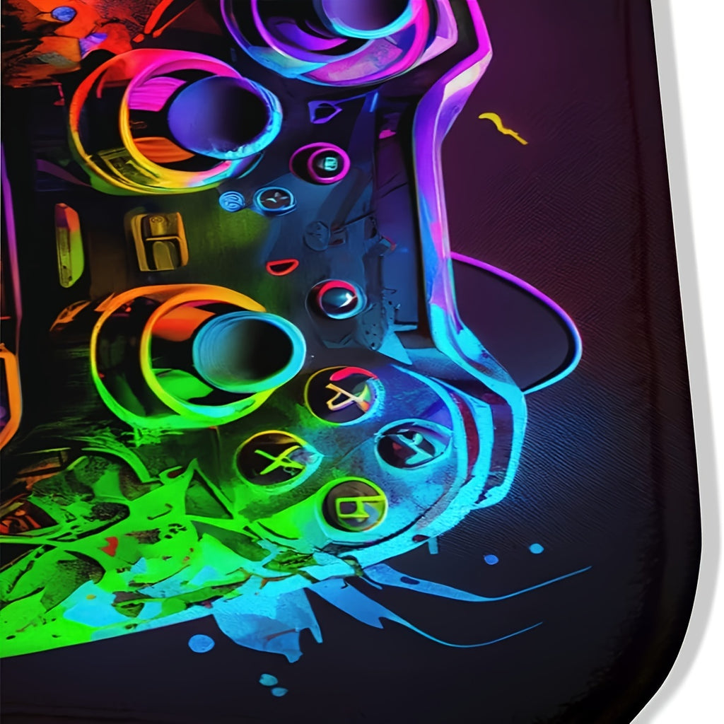 [Crystal Fleece, 930g/m², Non-Slip, Low Pile]Rectangular Gaming Carpet with Controller Design - Suitable for Game Room, Electronic Gaming Room, Bedroom, Living Room, and More. Cyberpunk Style Interior Carpet, Perfect Gift fo