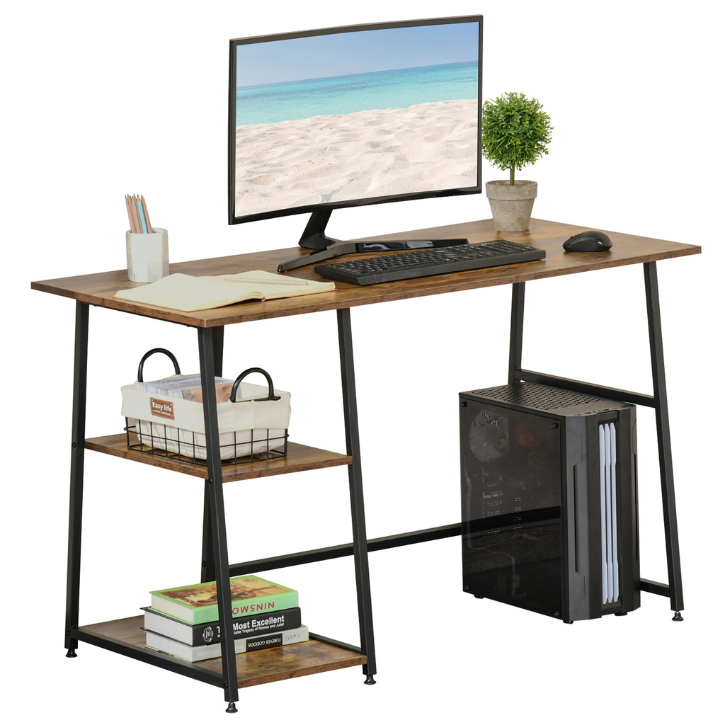 DodiOnline Computer Desk with Storage, Industrial Home Office Desk with 2 Tier Shelves and Steel Frame, Work Desk for Study Room, Black and Rustic Brown