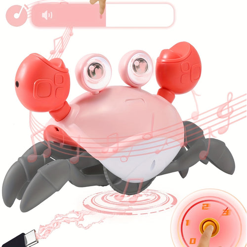 New Electronic Crab Toy - Highly Interactive Play Experience with Irresistible Attraction, Intelligent Obstacle Avoidance, Mesmerizing Color-Changing Lights, Soothing Music with Adjustable Volume, and Enhanced Interactive Exp