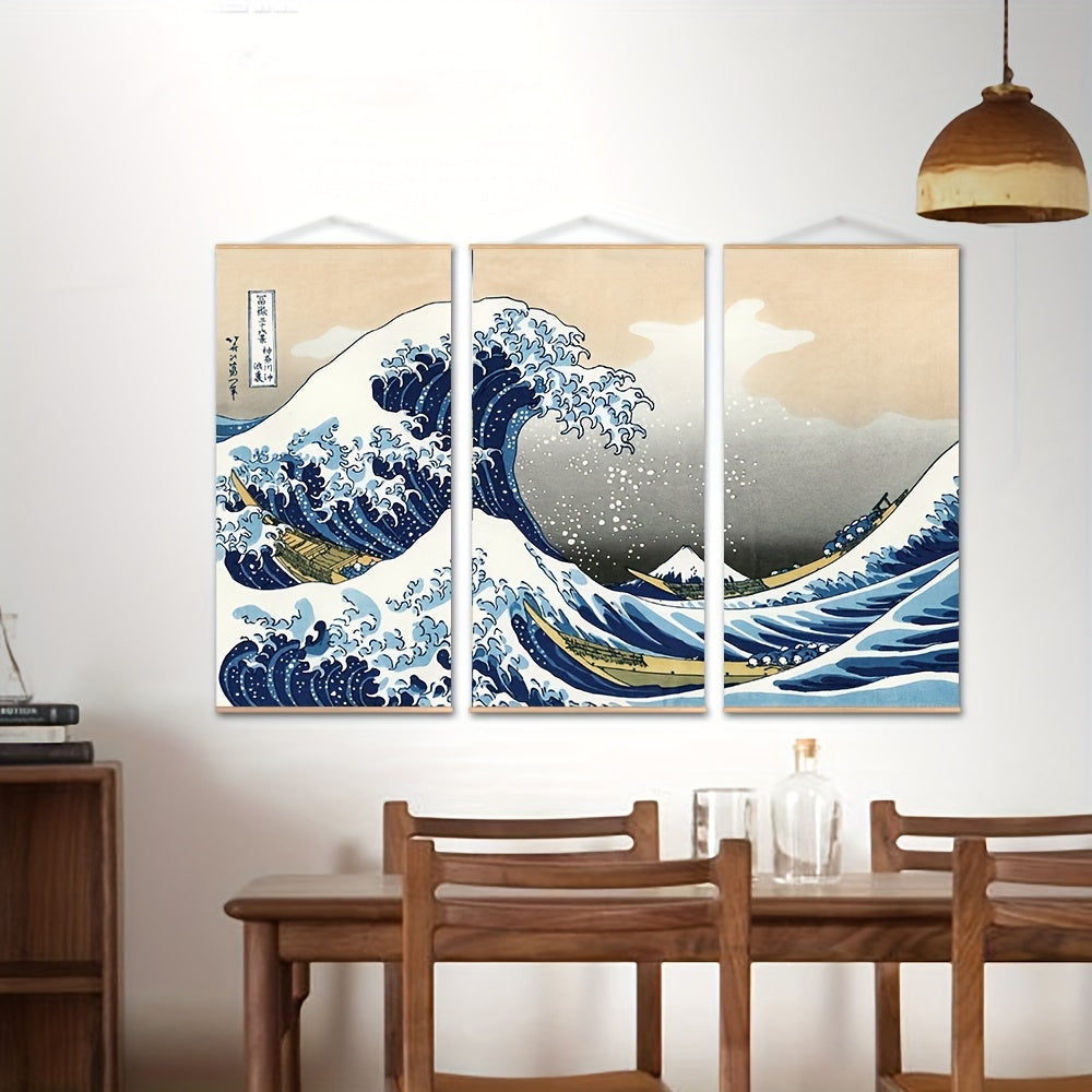 3pcs The Wave of Kanagawa - Famous Painting Print for Living Room and Office Decoration