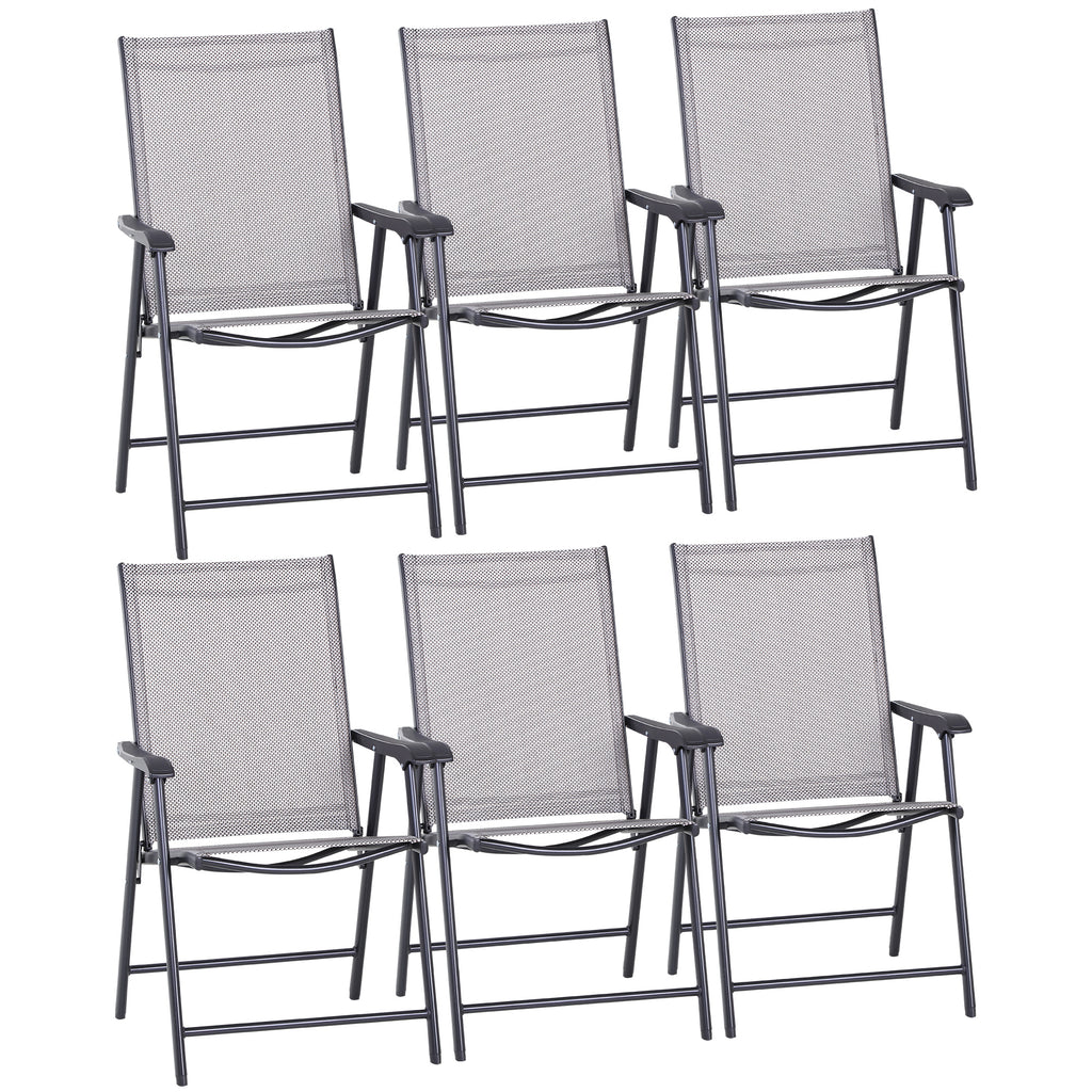 DodiOnline Set of 6 Folding Garden Chairs, Metal Frame Garden Chairs Outdoor Patio Park Dining Seat with Breathable Mesh Seat, Grey
