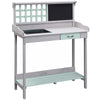 DodiOnline Garden Potting Table with Sink, Blackboard and Drawer, Wooden Planting Work Bench Workstation Outdoor Tool Storage Shelves