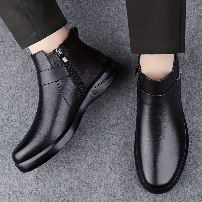 Mens Premium Solid Top Leather Ankle Boots - Super Breathable, Ultra-durable, Anti-slip - Smooth Side Zipper for Stylish Outdoor Adventures & Casual Wear