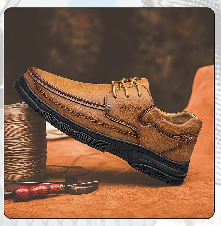 CLOHOO Men's Stitching Casual Shoes, Wear-resistant Anti-skid Lace-up Shoes With PU Leather Uppers For Outdoor, Men;s Daily Office Footwear For Spring And Autumn