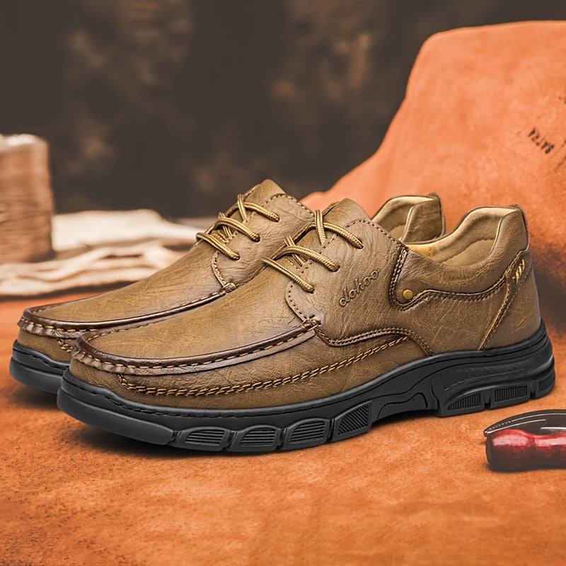 CLOHOO Men's Stitching Casual Shoes, Wear-resistant Anti-skid Lace-up Shoes With PU Leather Uppers For Outdoor, Men;s Daily Office Footwear For Spring And Autumn