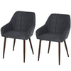 DodiOnline 2 Pieces Linen-Touch Fabric Dining Chair with Grid Pattern Cushion and Backrest, Mid Back Leisure Chair with Steel Leg, Sponge Padded Armchair for Dining Room