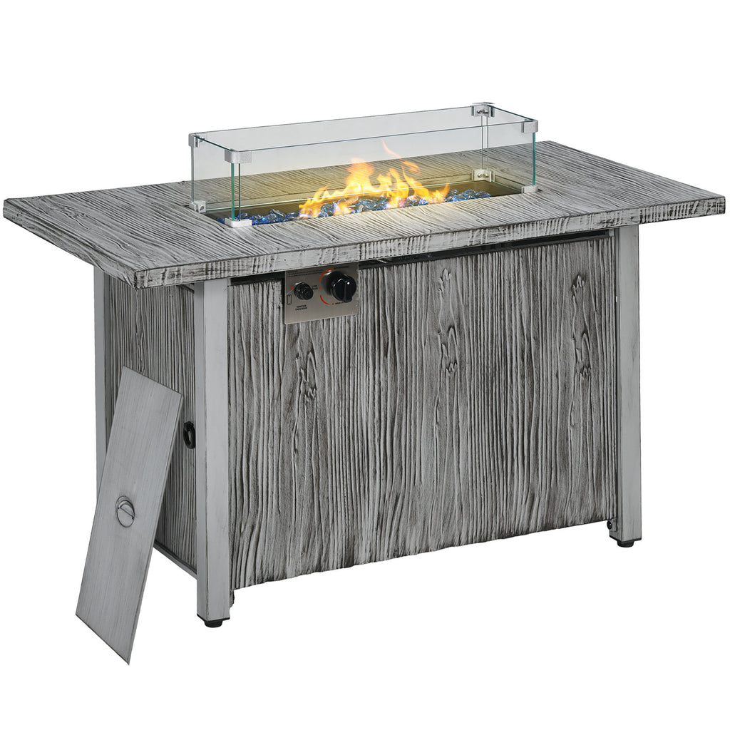 DodiOnline 50,000 BTU Gas Fire Pit Table with Cover and Glass Screen - Grey