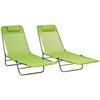DodiOnline Folding Sun Lounger Set of 2, Outdoor Day Beds with Pillow, Reclining Back, Steel Frame and Breathable Mesh for Beach, Yard, Patio, Green