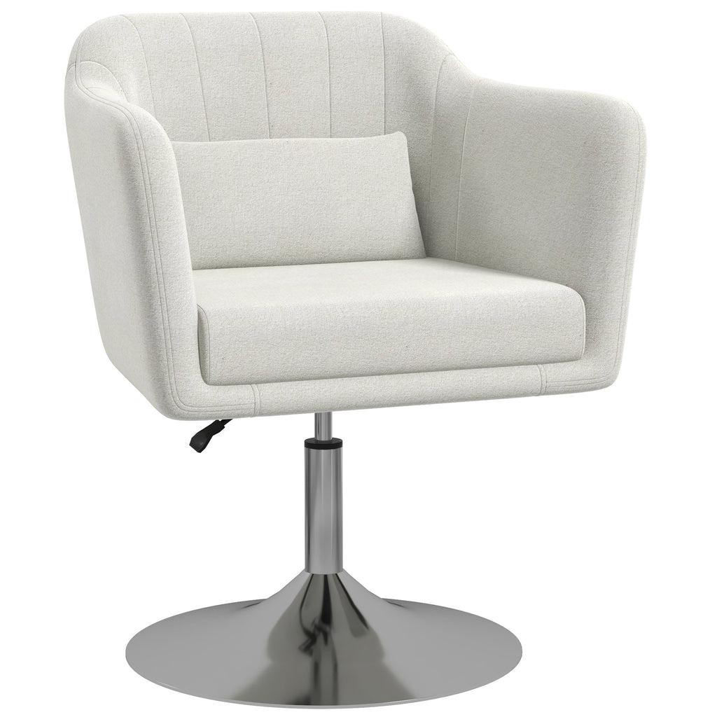 DodiOnline Modern Accent Chair with Swivel Base, Height Adjustable Arm Chair with Pillow for Living Room, Bedroom, Cream White