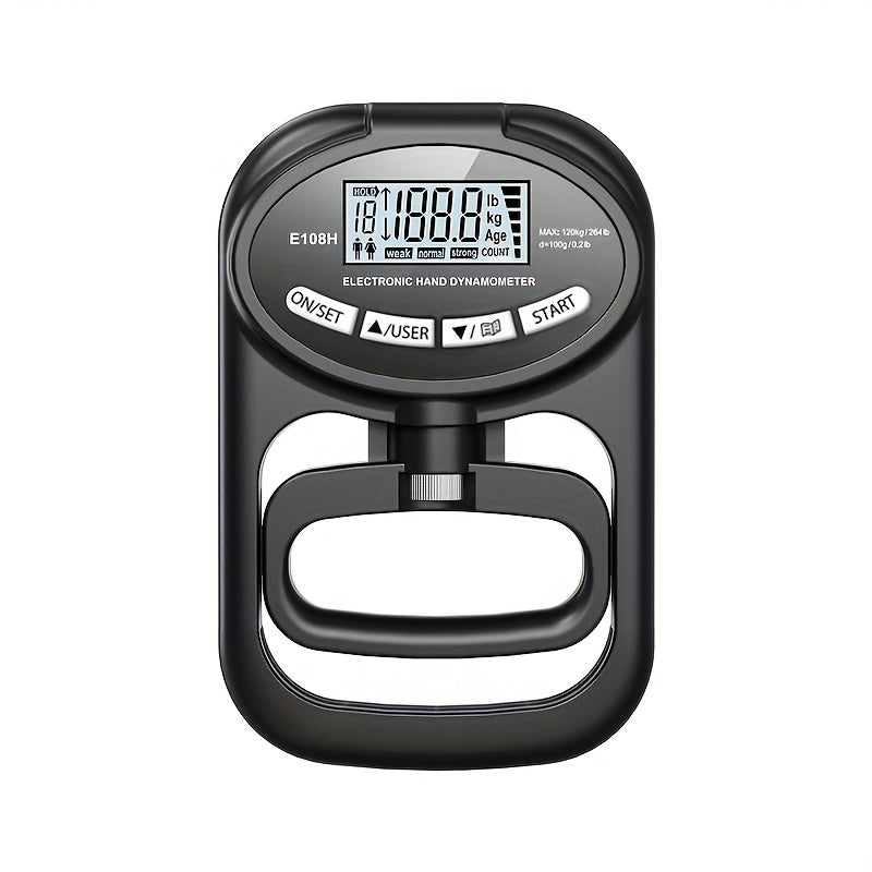 Electronic Hand Dynamometer, Grip Strength Tester, Black, with LED Display, Windproof, Rubberized, Battery/USB Powered, 265 lb/120 kg Max, with Assembly Required, for Office, Home Decor, Indoor & Outdoor Use