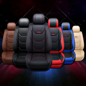 1pc Fit PU Leather Car Seat Cover, Breathable Front Seat Protector with Safety Cushion Compatibility, Sponge Filled, Non-Textile Weaving, Stylish Ergonomic Design with Red Accent Stitching, Available in Black/Brown/Beige/Blue