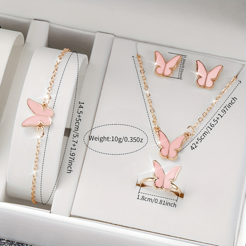 6pcs/set Women's Shiny Rhinestone Quartz Watch Analog PU Leather Wrist Watch & Butterfly Jewelry Set, Gift For Mom Her