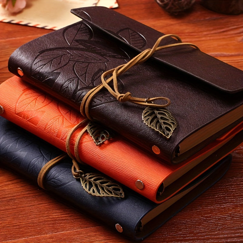 Retro Leaf Leather Loose-leaf Notebook Strap Portable Travel Record Hand Ledger Learning Stationery