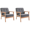 DodiOnline Armchair, Linen Fabric Accent Chair, Occasional Chair with Beech Wood Frame for Living Room, Reception, Bedroom, Balcony, Set of 2, Grey and Natural