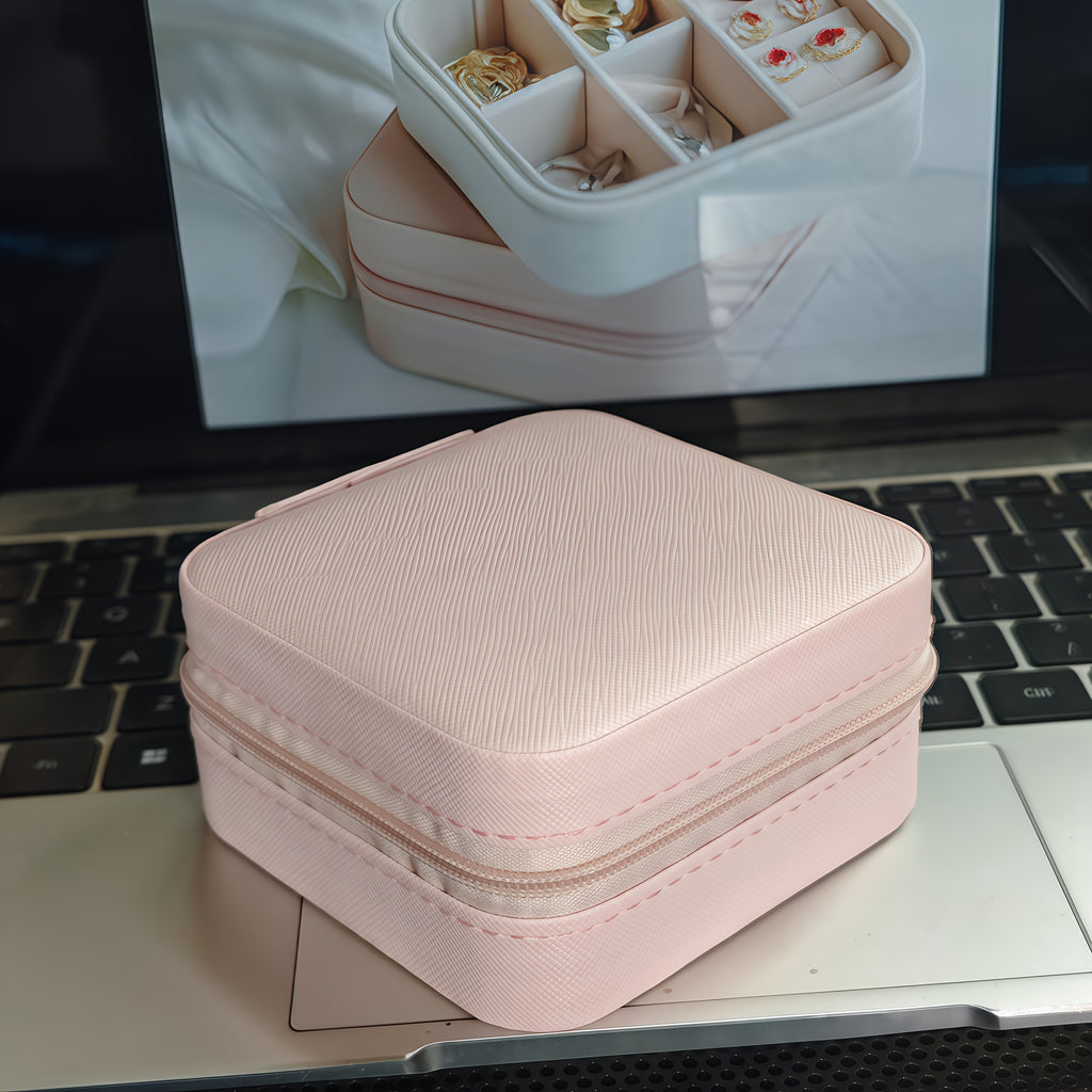 ZFOCEAN Portable Jewelry Organizer Box with Zipper Closure - Compact Travel Case, Soft Interior Lining, Elegant Beige/White/Black - for Rings, Earrings, Necklaces, Bracelets - Perfect Gift for Women, Birthday, Christmas, Vale