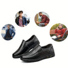 Mens Top Layer Cowhide Round Toe Slip On Dress Shoes - Durable Non Slip Rubber Sole, Breathable PU Insole, Solid Color, Perfect for Wedding, Business, Party, Banquet, Office in Spring, Summer, and Fall Seasons