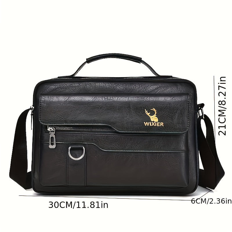 Men's Vintage Faux Leather Shoulder Bag - Adjustable Strap, Casual Business Crossbody for Daily Commute